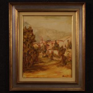 Tableau italien signé vue champêtre