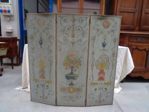 Paravento in tela dipinta stile Direttorio fine XIX sec. Napoleone III Francia