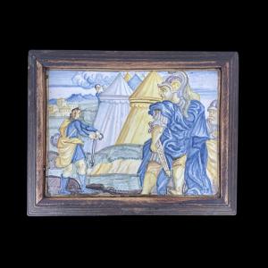 Formella in maiolica con raffigurazione di Davide e Golia.Candeloro Cappelletti.Castelli d’Abruzzo.