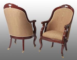 Coppia di bellissime poltrone francesi del 1800 restaurate e ripezzate Moirè Rubelli