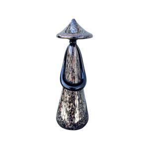 Figura di personaggio orientale in vetro pesante nero con inclusioni a macchie di avventurina. Nason,Murano.