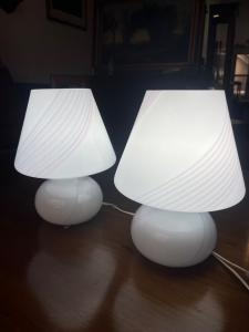 Coppia lampade a fungo design italiano, vetro Murano anni 70
