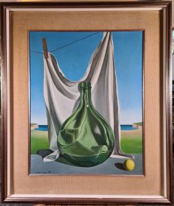 Taricco Michele (1927-2022). “Natura morta con bottiglione”.