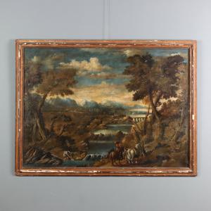 Dipinto Paesaggio Fluviale con Figure
