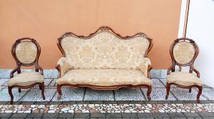 Louis Philippe style sofa and armchairs with fretwork.