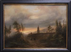 Giuseppe Canella, French landscape at dawn, oil on canvas, cm. 46.5x65