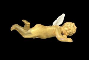 Anjo-querubim em porcelana dourada. - Foto 7