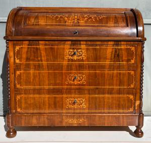ROLL TOP CHEST OF DRAWERS, INLAID