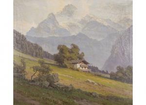 Ernst Carl Walter Retzlaff (Berlim, 1898 – Detmold, 1976), Paisagem alpina com chalé