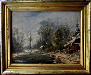Flemish school in the style of Isack van Ostade. Central European painter from the late 17th or early 18th century. Valuable oil on canvas with typical iconography