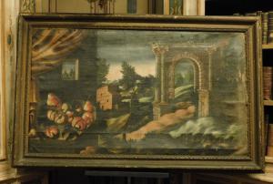 pan289 - pintura a óleo sobre tela com moldura, século XVII, de Piemonte, mede cm l 150 x a 95 x p. 7 cm