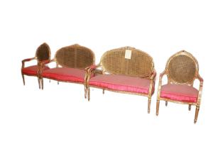 Französisches Wohnzimmer im Louis-XVI-Stil, Blattgold vergoldet, 2 Sofas, 2 Sessel aus dem 19. Jahrhundert