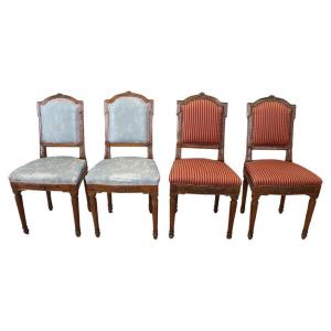 Set aus vier antiken Louis XVI Nussbaumstühlen. PREIS VERHANDELBAR