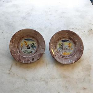 Coppia di piatti in maiolica , Pavia , XVIII secolo