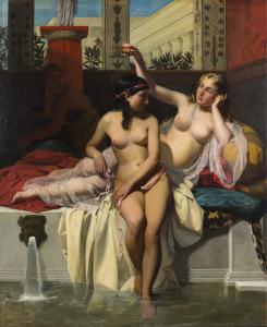 Dipinto raffigurante ancelle in un bagno pompeiano