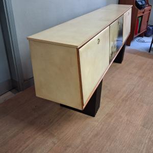 Long credenza with vintage print covered in original parchment, 1950s - Foto 9
