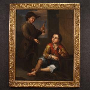 Grande dipinto spagnolo scena di genere del XVIII secolo