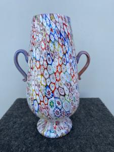 Vaso biansato  in vetro a murrine.Fratelli Toso,Murano.