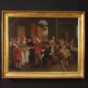 Quadro francese del XIX secolo, scena di genere con matrimonio