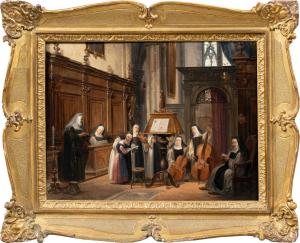 Federico Moja (Milano 1802 - Dolo 1885) - Lezione di musica in chiesa.