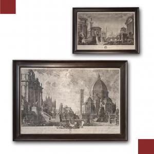 Pair of engravings with monuments of Rome and Etruria, late 19th century.