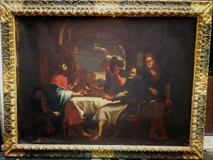 Supper at Emmaus - Splendid painting on original canvas from the Emilian area, mid-17th century, never restored.