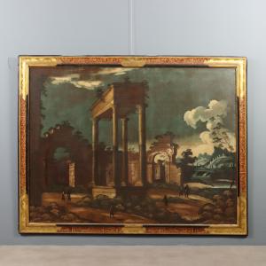 Dipinto Paesaggio con Architetture e Personaggi