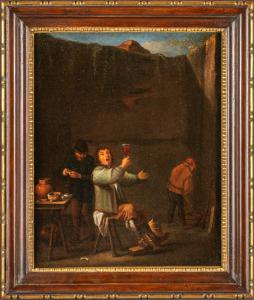Alla salute! scuola fiamminga secolo XVIII, olio su tela