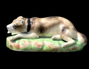 Polychrome porcelain dog figure. Jacob Petit manufactory. France.