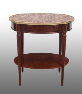Mesa antiga Napoleão III francesa em mogno com tampo em mármore.