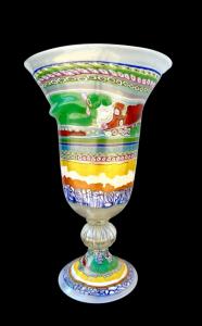 Vasenlampe aus opalisiertem Glas mit Murrine-Einsätzen und Blattgold. Marke: La Murrina. Verformte Struktur.