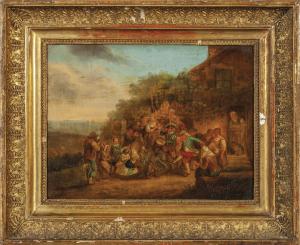 Il dileggio della nobiltà, olio su tavola, scuola fiamminga fine secolo XVIII inizi secolo XIX