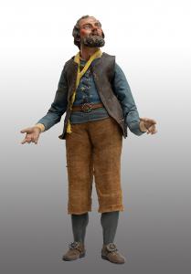 Antique nativity sculpture depicting Armenzio (Shepherd) with wooden hands and feet and a terracotta head with crystal eyes. Naples 19th century.