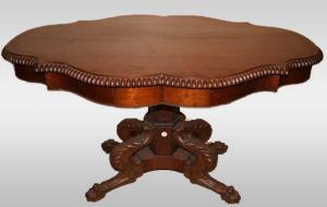 Antique Empire style coffee table from the 1800s in blond mahogany