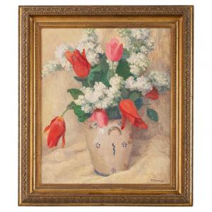 Französisches Gemälde mit Tulpenvase - O/8173 -