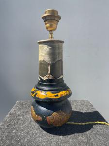 Lamp made of painted and engraved wood with marine motifs. France.
