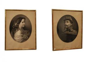 Par de Retratos de Napoleão III e Esposa do Século XIX - Pastel