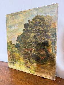 Antique oil painting on canvas, early 1800s, landscape, 41x36 cm