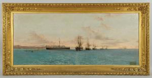 Agostino Fossati, The battleship ITALIA and the Italian fleet in the Gulf of La Spezia, oil on canvas