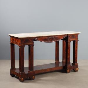 Empire Console in Mahogany and Mahogany Featherwood, France, 19th Century