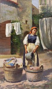 Antonio Milone, "Die Wäscherin", Öl auf Leinwand, 1940er Jahre