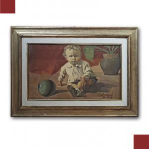 DIPINTO CON BAMBINO DI NATALE BENCINI PRIMA META’ XX SECOLO