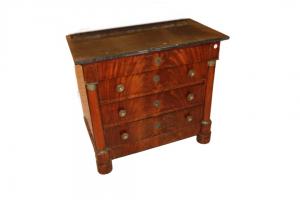 Small French Empire Style chest of drawers in Mahogany and Mahogany Feather