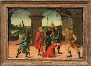 Vincenzo di Antonio Frediani (Lucca 1481 - 1504) - Predella with the beheading of a saint.