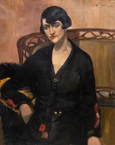 Female portrait, oil on canvas, signed, 1930s/1940s