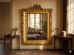 Charles X Mirror in Gilded Wood and Pastiglia - Restoration Included