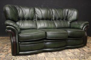 Chesterfield Bergere 3-Sitzer Sofa aus tannengrünem Leder