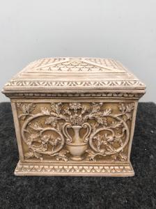 Terracotta box with floral and geometric art-nouveau decoration. Signa manufacture. Tuscany.