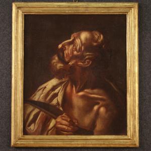 Antique religious painting from 17th century, Saint Bartholomew