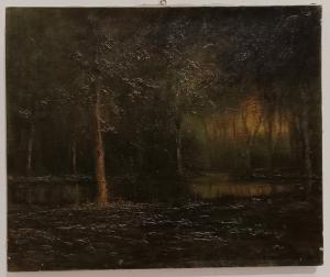 Quadro olio su tela paesaggio boschivo -primi '900-Giuseppe Solenghi 1879-1944